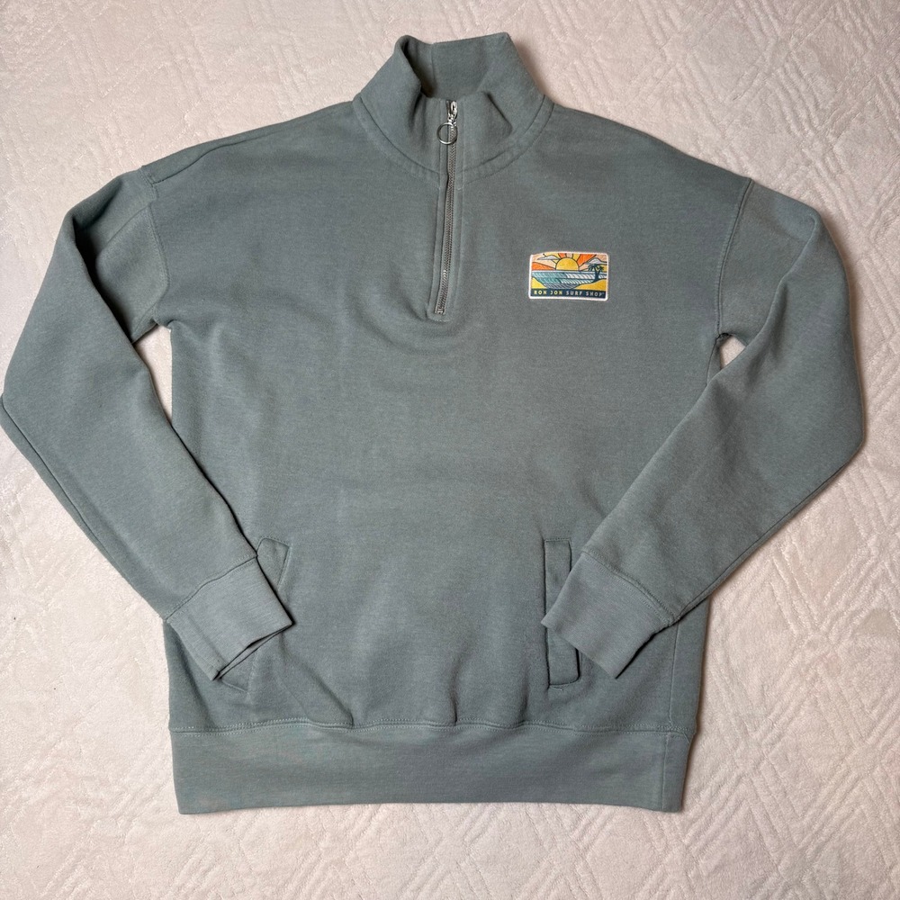 Coastal Surf Ron Jon Surf Shop Sage Green Quarter Zip Sweatshirt Women's M